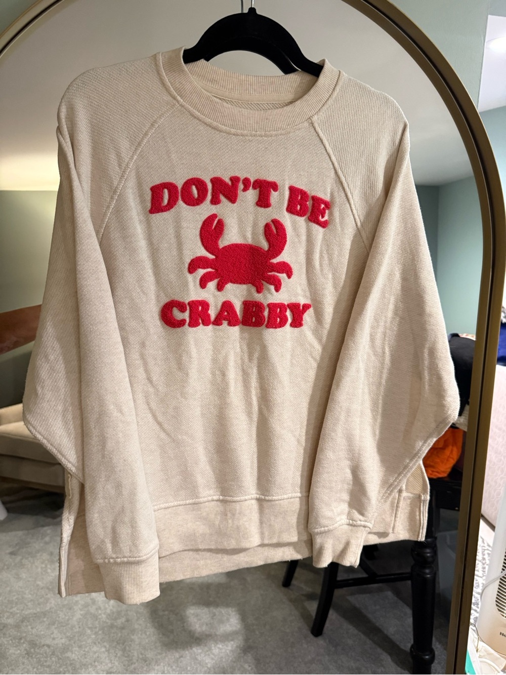 aerie Cream Crewneck Sweatshirt with Red Crab Applique